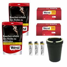 2 x West Red Tabak 195g Beutel + 500 Extra Filterhülsen + Zubehör