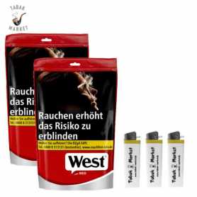 2 x West Red Tabak 100g Beutel + 3 Feuerzeuge