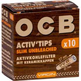 OCB Activ Tips Slim Unbleached 10 Stück, 7 mm Aktivkohle-Filter